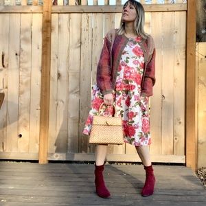 1980s Express Floral Drop Waist Button Front Dress